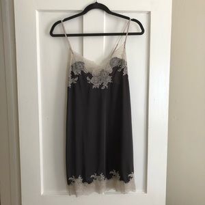 Natori Lace Trim Chemise - Gray/Ivory